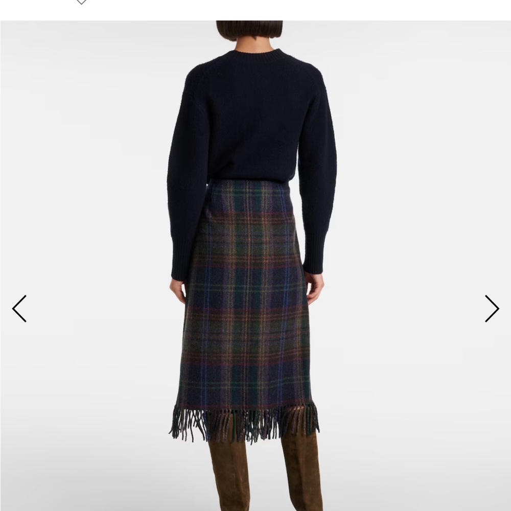 POLO RALPH LAUREN Fringed plaid wool-blend wrap skirt